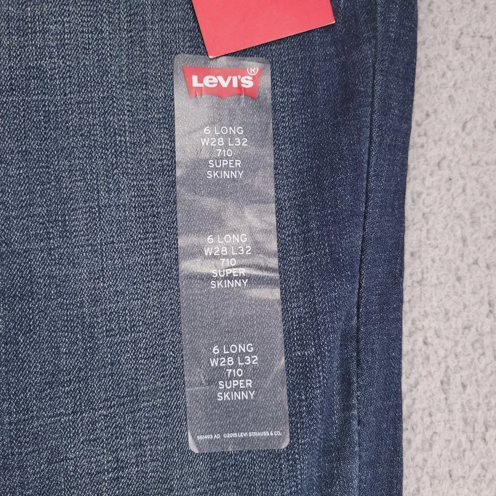 LEVIS 710 Jeans Size 28L 6 Long Super Skinny Mid Rise Dark Wash Denim NEW